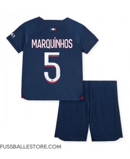 Günstige Paris Saint-Germain Marquinhos #5 Heimtrikotsatz Kinder 2023-24 Kurzarm (+ Kurze Hosen)